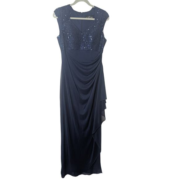 New Alex Evenings Navy blue formal ruched side gown sequined bodice size 6 - Picture 5 of 9